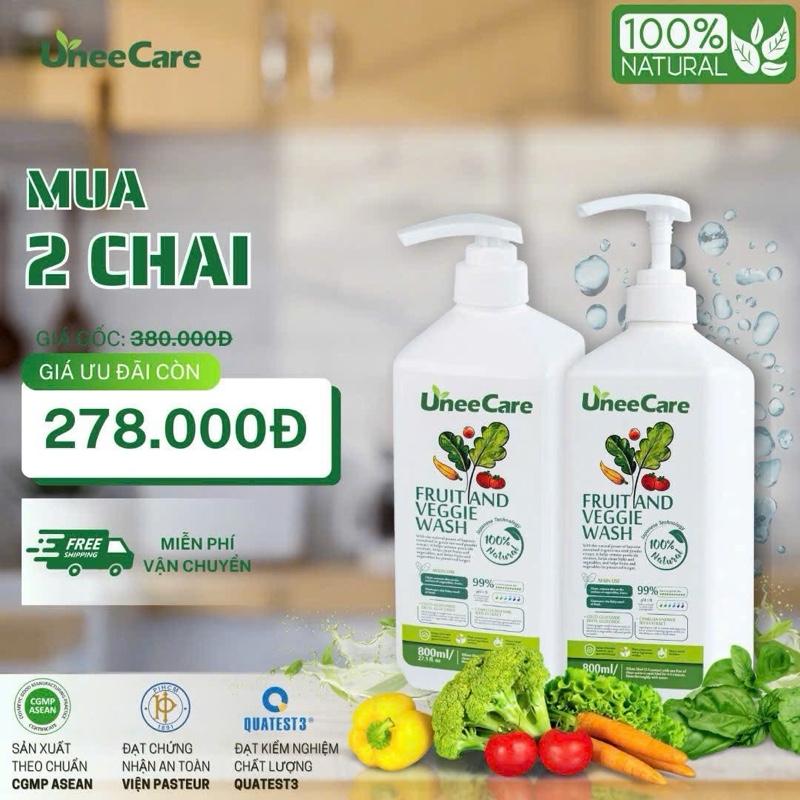   COMBO 2 CHAI  Nước rửa rau củ quả ion kiềm Uneecare - Loại bỏ dư thừa hóa chất diệt khuẩn làm tươi mới rau củ 