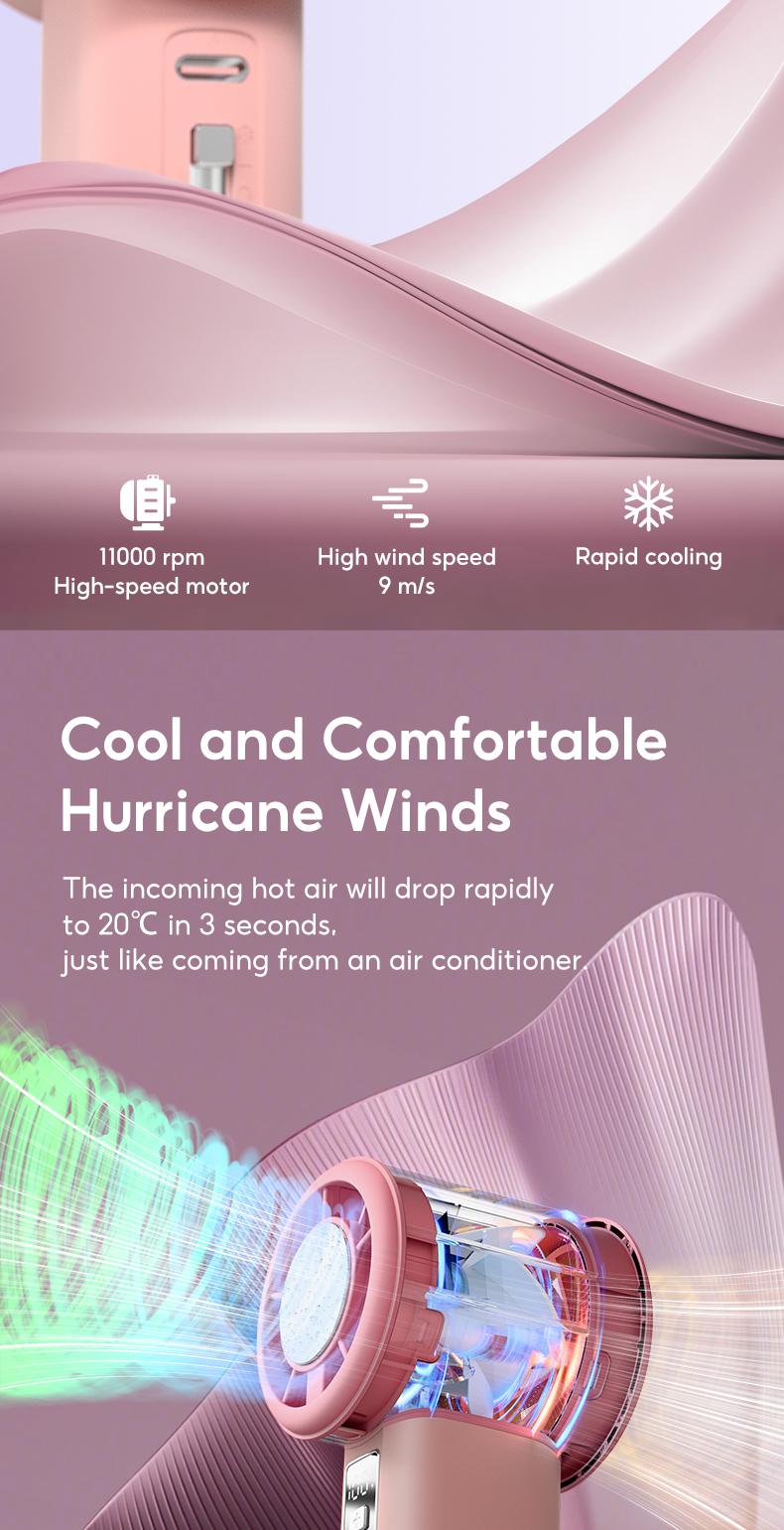 Yodevoe B02 High-Speed Fan Portable HandHeld Fan Semi Conductor Icy Cool Air Mini kipas Strong Wind 100 Gear Wind Speed kipas angin Digital Display Adjustable Turbo kipas