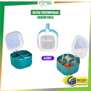 [COD] FH C1245 Kotak Penyimpanan Bumbu Dapur 4in1 Dengan Sendok Tempat Garam Gula