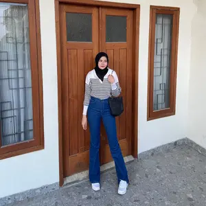 Ameera - HW Jeans Cutbray Basic Navy Blue