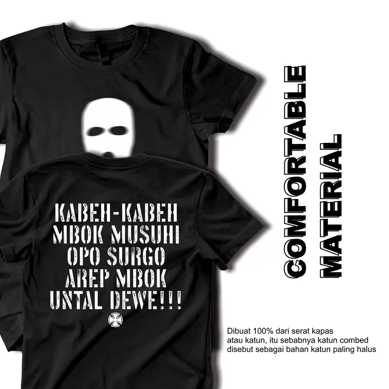 Kaos Unisex Keren "Kabeh Mbok Musuhi" | Katun Combed 30s Premium | Baju Sablon Pria Wanita - Hitam/Putih Distro Oblong Atasan Dewasa Surfing Motor 0