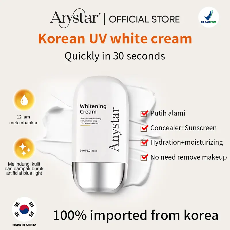 (Korea BPOM-COD) Anystar Skin Fit Tone up cream 30ml|Primer cream Invisible pore |Whitening and Mositurizing |Waterproof Foundation |Makeup Base All Day |Natural skin tone 8