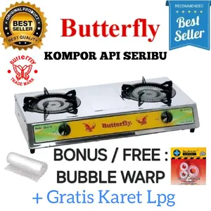 Kompor Gas Cast Iron / Cor LPG Api Seribu 2 Tungku Merk BUTTERFLY GS 8150 SNI Besi Stainless Biru GARANSI 1 TAHUN [BISA COD/GOJEK]