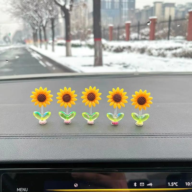 Lucu bobblehead bunga matahari ornamen mobil bunga segar konsol tengah mobil ornamen kaca spion 5