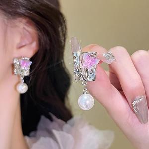 Anting-anting Mutiara Rama-rama, Warna Merah Jambu, Terlaris Baharu, Anting-anting Stud Gaya Mewah, Edisi Terhad Musim Panas, Barang Kemas Telinga Ciri Unik, Untuk Wanita