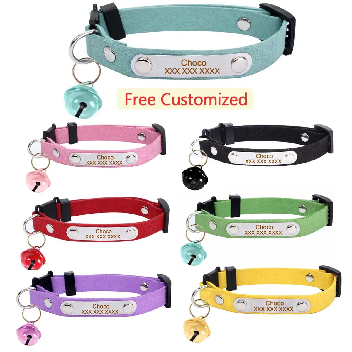 Free Engraving Cat Collar With Bell Cat Tag Pet Name ID Tag Dog Collar Puppy Collar Kitten Collar Dog Tag YP8