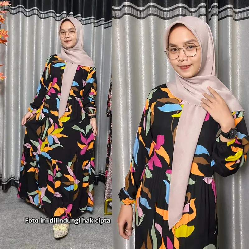 GAMIS RENIA TERBARU RAYON PREMIUM DIAMON Lembut Muslim Wanita Motif Dress Panjang Motif Dress Ibu Menyusui 0