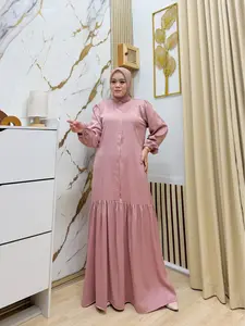 Chandra - Luna Dress bahan bamboo  Silk Premium Gamis Polos Syari Wanita Muslimah  Dewasa Kondangan Lebaran Simple Mewah Fashion Muslim Elegan Simple Busui Friendly  Ramel Tali Pinggang Samping Resleting Depan Lengan karer model bawah rempel depan belakg