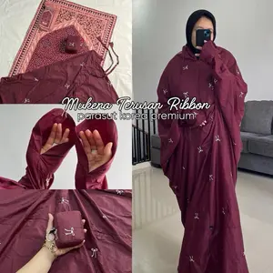 Full Set Mukena Terusan Travel Coquette Travel Bordir Pita Parasut Korea Premium 2in1 + Sajadah Traveling Motif Kashmeer Mukenah Dewasa Wanita Muslim Panjang Pouch Mini Nyaman
