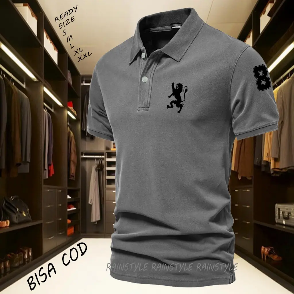 COD T-shrit Kaos POLO kerah Singa Lengan 8 Text Hitam Kaos Kerah Dewasa Shirt / Kaos Wangki Pria Polo / Kaos Seragam