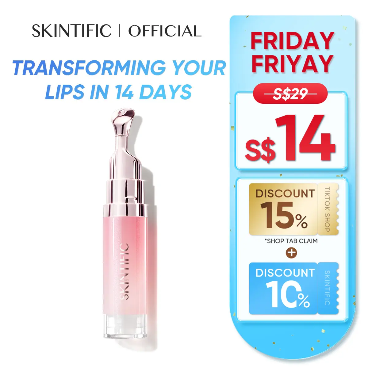 [SKINTIFIC OFFICIAL] SKINTIFIC Peptide Brightening Lip Serum Brightens and evens out dark and two toned lip color Moisturizes and nourishes lips