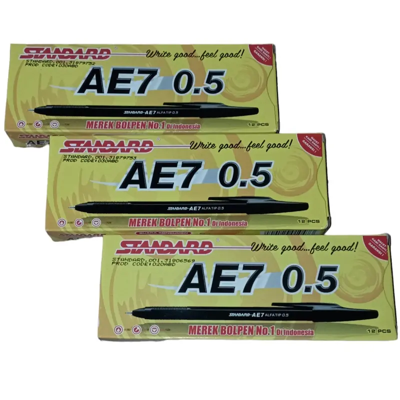 Pulpen Standart AE7 / 1 pack isi 12 pcs Stationery Hitam Tinta 4