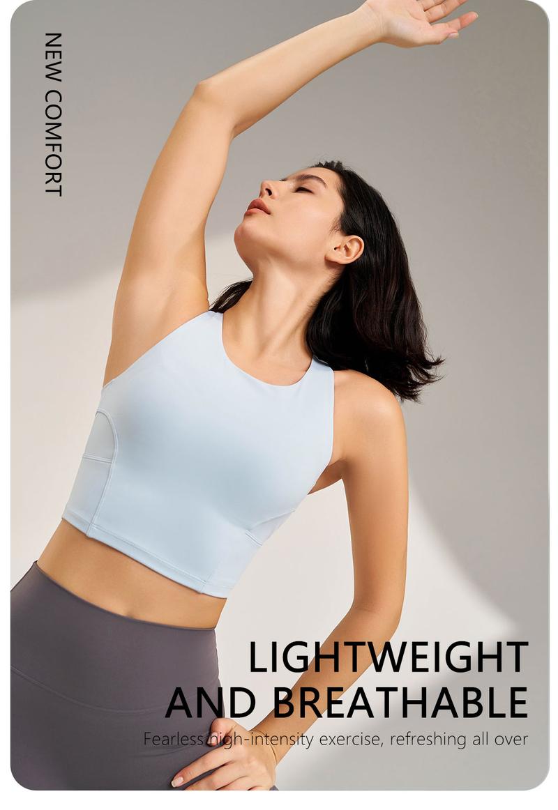 Product Introduction of Women's Yoga Sports Underwear Fitness Outerwear Running Bra Comfortable Tank Top Without Steel Ring 5