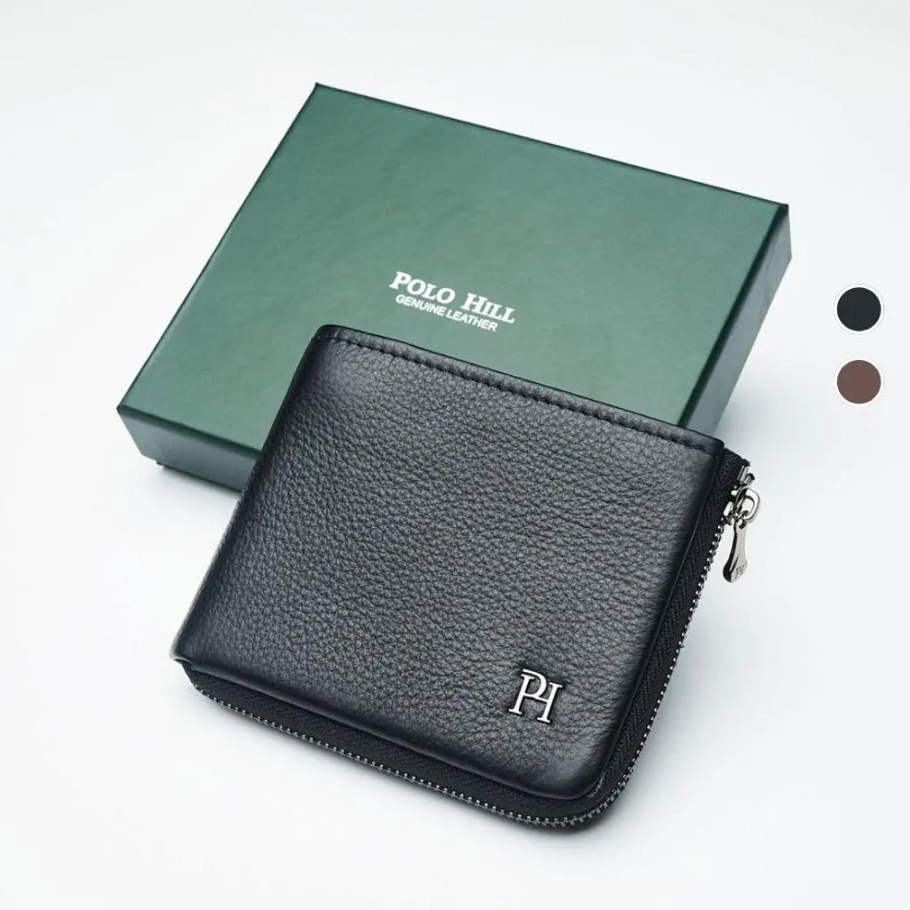 POLO HILL Men Genuine Leather Bifold Wallet with Gift Box PMWS-MW302