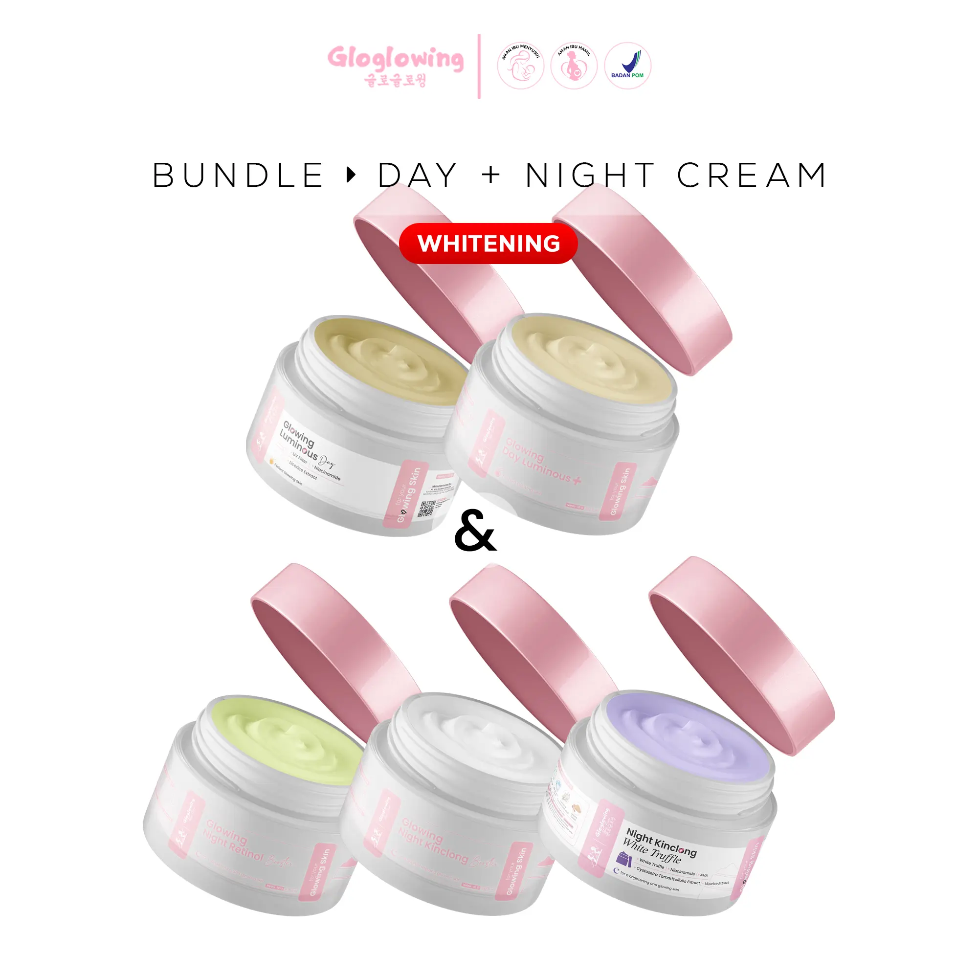 GLOGLOWING Day + Night Cream Whitening [Bundling Cream Wajah]