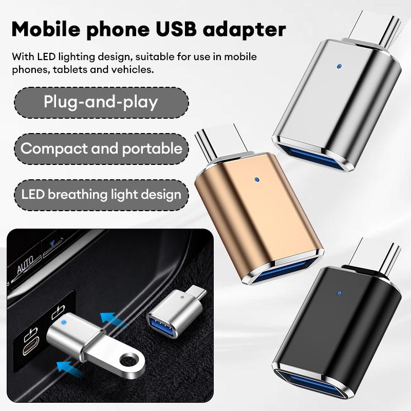 Bộ chuyển đổi USB Type-C sang USB 3.0 OTG với đèn LED, bộ chuyển đổi tốc độ…
