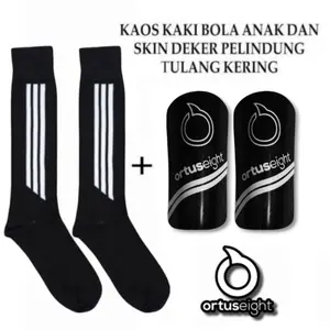 1 PAKET KAOS KAKI SEPAK BOLA ANAK PANJANG SEBETIS OLAHRAGA SPORT FUTSAL DAN SKIN GUARD DEKER PELINDUNG TULANG KERING ORTUSEIGHT