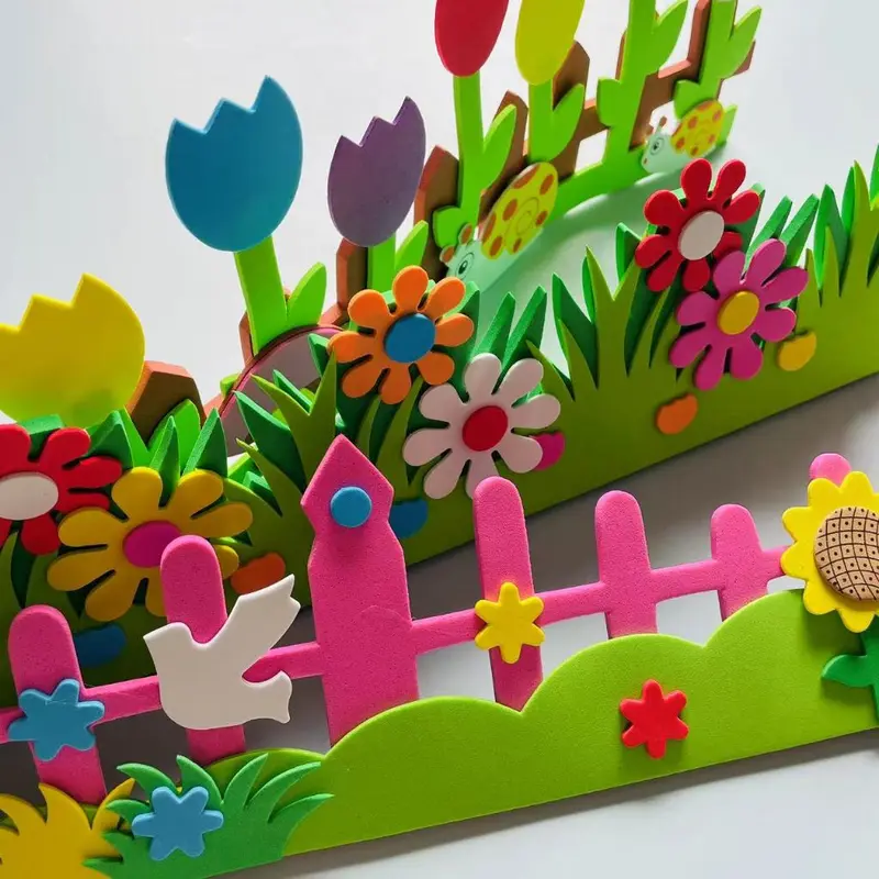 JoyWorld Stiker Dinding Busa EVA 3D Bunga Ruang Kelas Taman Kanak-kanak Rumah Mainan DIY Buatan Sendiri Untuk Anak-Anak Pembelajaran Awal 2