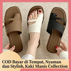 Tren Sandal Jepit Wanita Kulit Sintesis Anti Slip Korean Style untuk Wanita Sehari-Hari Nyaman Praktis