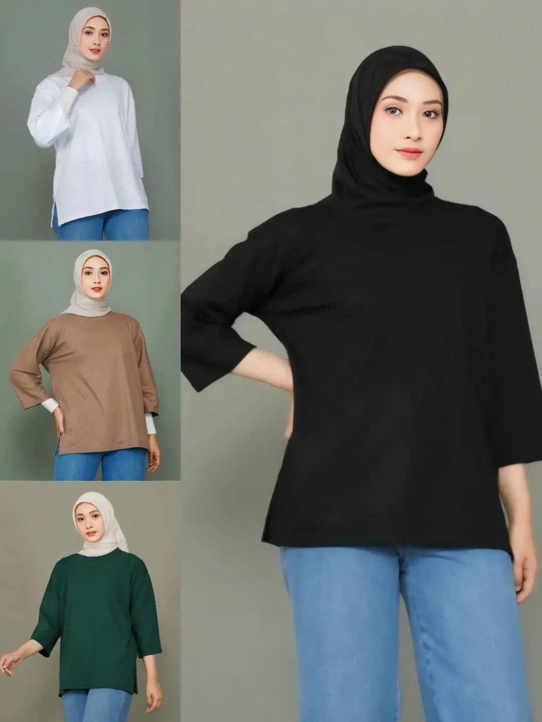 KAOS POLOS WANITA LENGAN 7/8 BAHAN KATUN COMBED 20S TERBARU