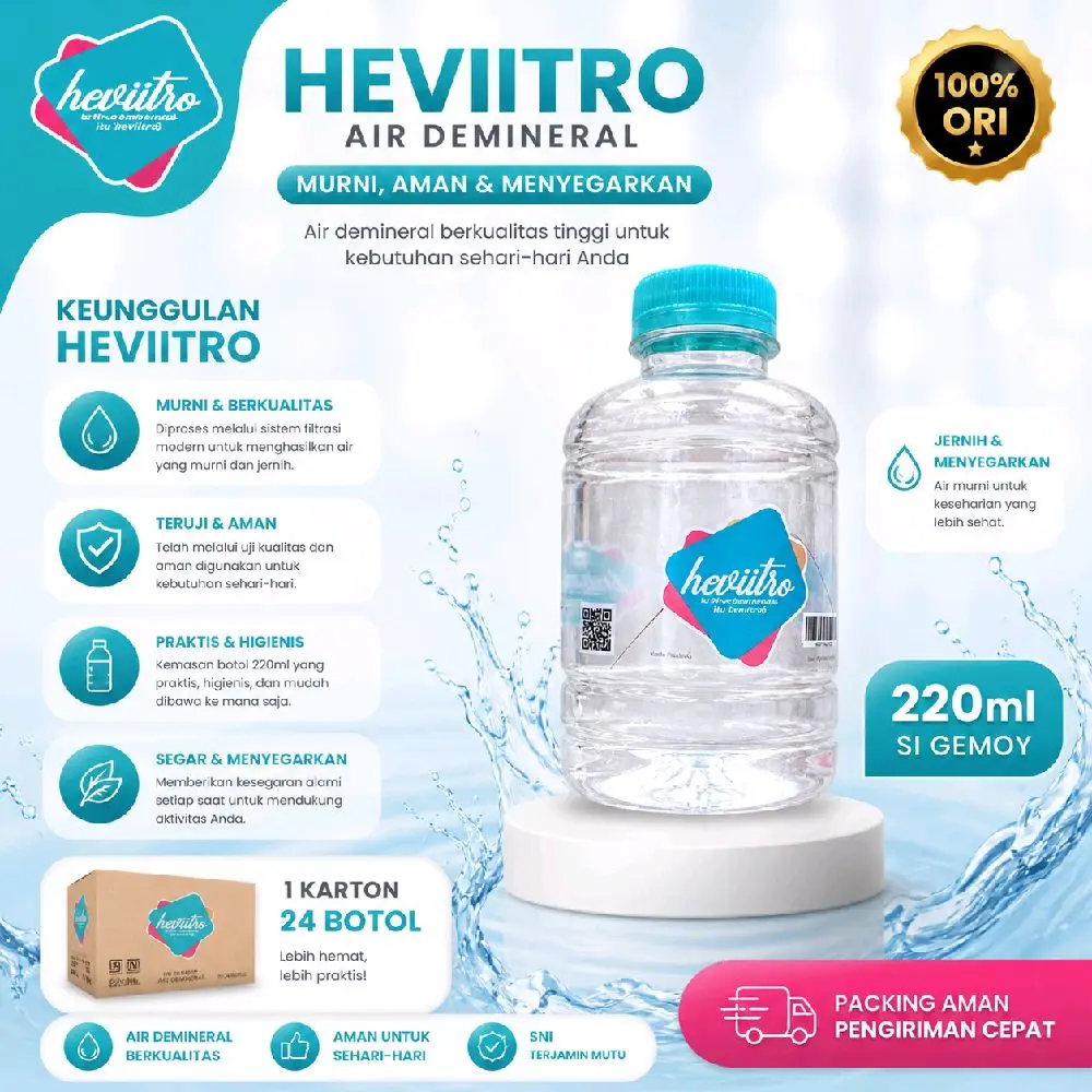 Air Demineral HEVIITRO 220 ml isi 24 pcs Water Herbal