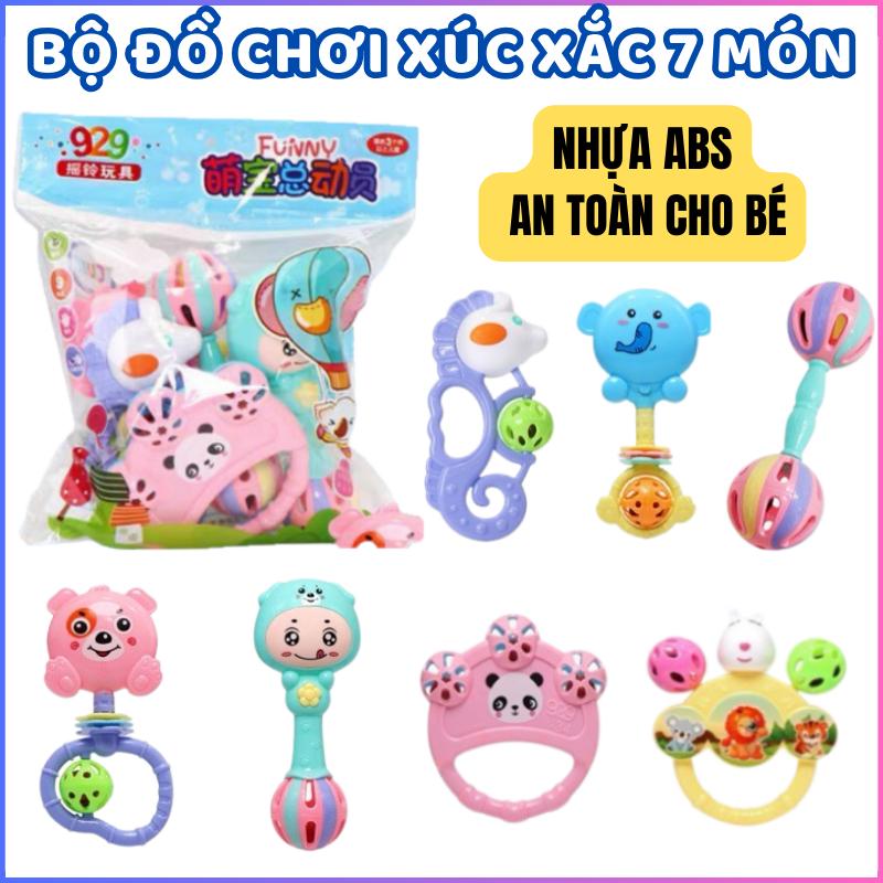 Bộ 7 món xúc xắc cho bé, đồ chơi lục lạc cầm tay phát triển giác quan cho trẻ sơ sinh