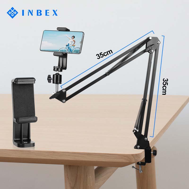 【FREE HOLDER】INBEX Overhead Kamera Tripod+6.8 inch HP Holder/Video Boom Arm Cantilever Stand Holder Tripod Hitam Lampu Panjang 0