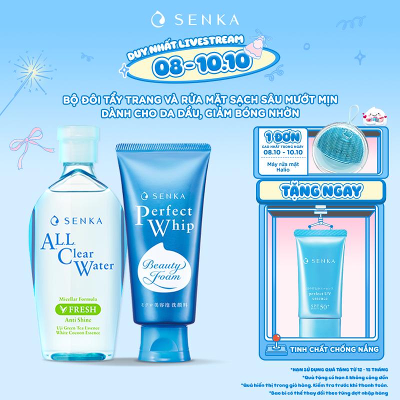[Livestream new] Bộ đôi Nước tẩy trang micellar giảm bóng nhờn SENKA A.L.L CLEAR WATER FRESH 230ML & Sữa rửa mặt sạch sâu mướt mịn SENKA PERFECT WHIP 120G
