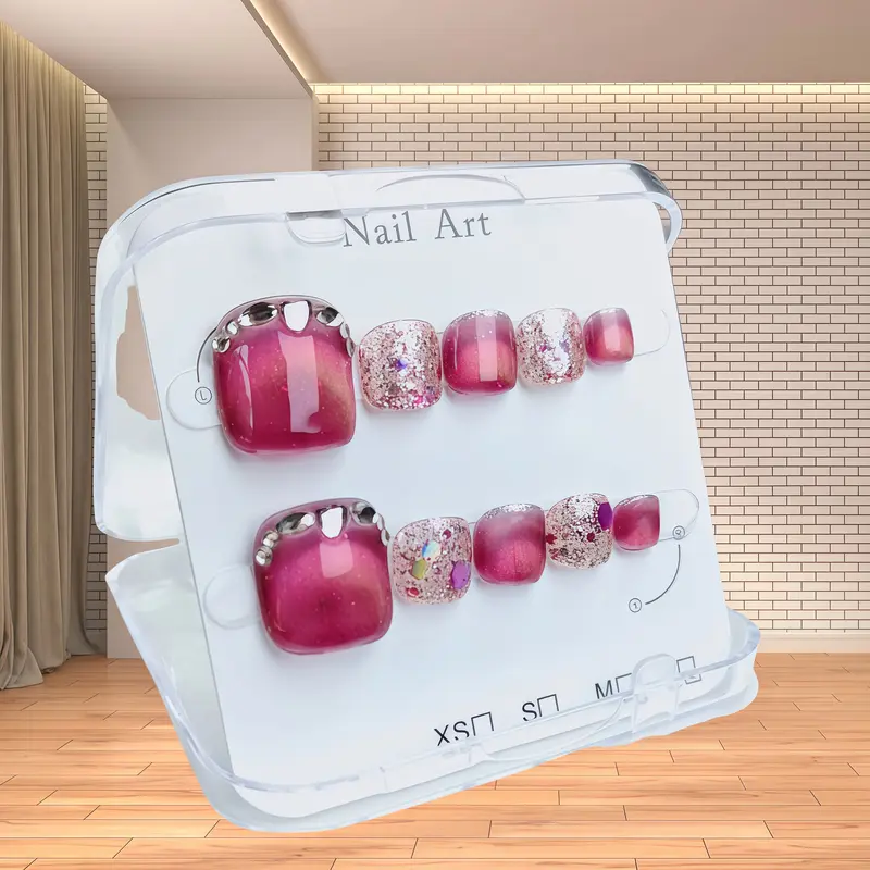 [kuppy] Làm móng tay 10 chiếc. Thời trang; Nhấn móng tay; Móng chân. Được trang bị công cụ 4 trong 1 (keo thạch Hàn Quốc, tệp móng tay, đẩy hai đầu, miếng làm sạch bông). Hộp móng tay 4