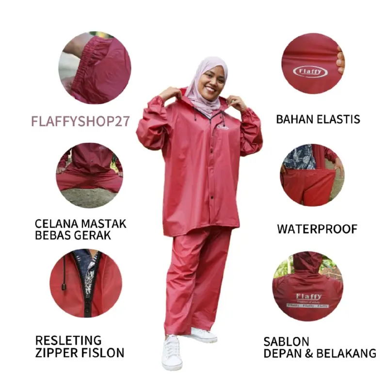 JAS HUJAN SETELAN PRIA DAN WANITA (RAIN COAT) BY FLAFFY PVC 0,25 Foldable Beige 2