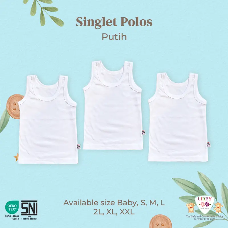 LIBBY VELVET JUNIOR Singlet / Kaos Dalam Bayi / Baby| Baju Bayi / Perlengkapan Bayi Baru Lahir 0