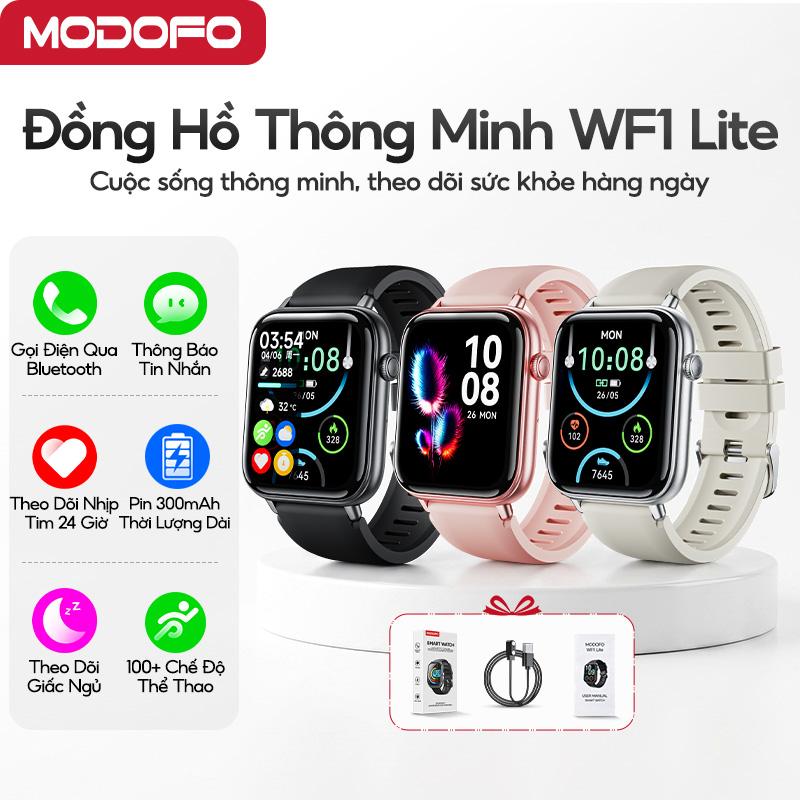 Đồng Hồ Thông Minh MODOFO WF1 Lite – Màn Hình Cảm Ứng 1.83 Inch, Pin 300mAh Dùng 7-12 Ngày, Theo Dõi Nhịp Tim & Giấc Ngủ, 100+ Chế Độ Thể Thao, Chống Nước IP68, Bluetooth 5.3 – Đen/Hồng/Xám Be