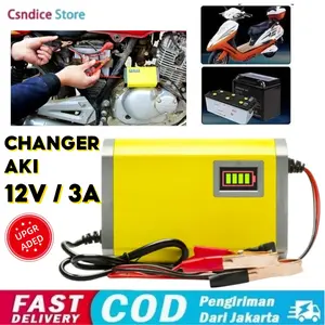 Charger Aki Portable 12V 3A Motor Mobil Cas Casan Aki Motor Charger Aki Motor 12v Otomatis/Casan Aki Motor Mobil