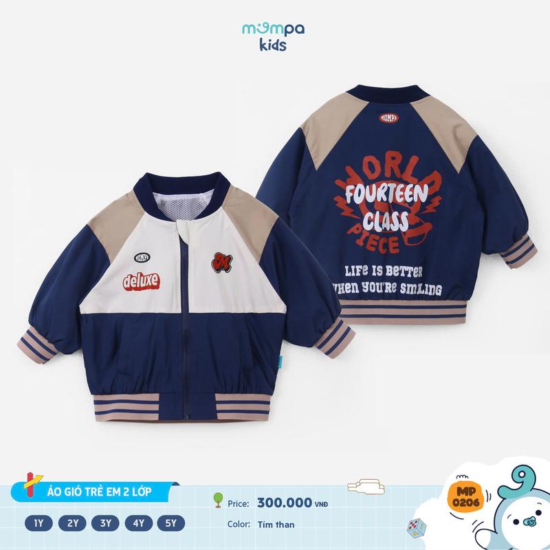  Áo khoác gió cho bé Mompa 1 đến 5 tuổi vải gió 2 lớp chống bụi bẩn kháng khuẩn vải lót lưới MP 0206 M25 DQ 