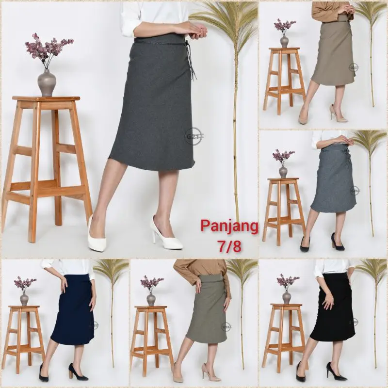 Rok Kerja Kantor Pendek Midi Skirt Model A line 3 4 Dan 7 8 Hitam Polos Wanita Bahan Formal Import High Premium Quality Rok Pendek Hitam A Line Model Payung Bahan Kantor Formal Wanita 3
