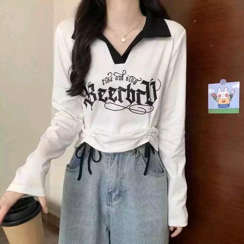Kaos Longsleeve Serut RISE N SLAY Wanita Knit Rib (LD 88, P 40) Kasual 1