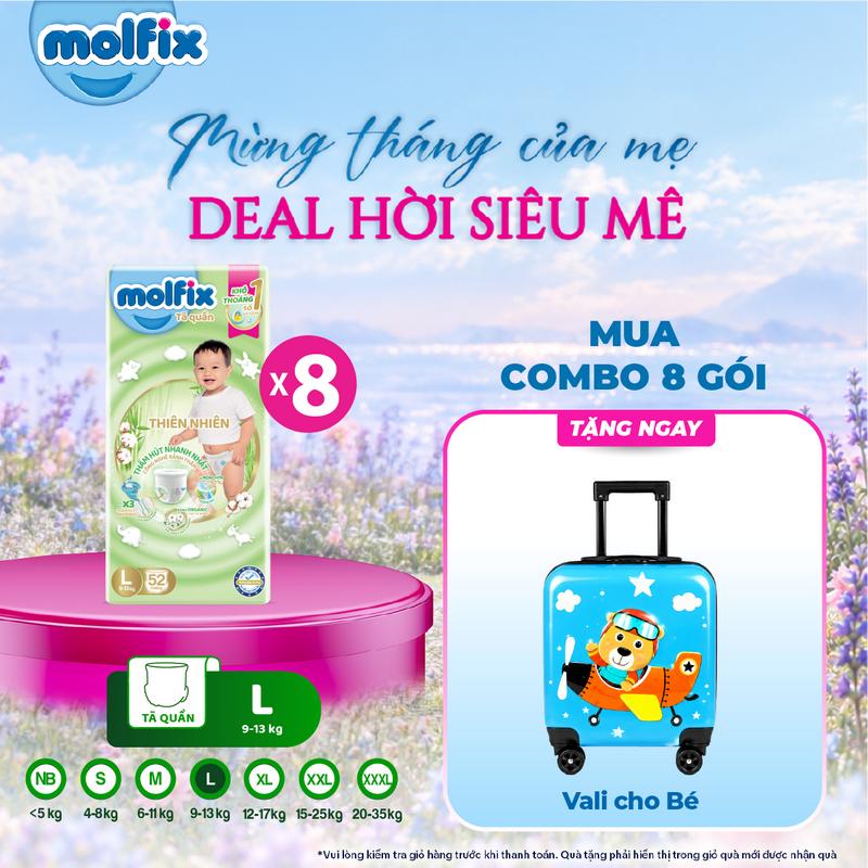 Combo 8 Tã/bỉm quần Molfix Thiên Nhiên Super Jumbo (CÓ MIX SIZE) bông cotton organic, sợi tre tự nhiên đủ size cho Bé