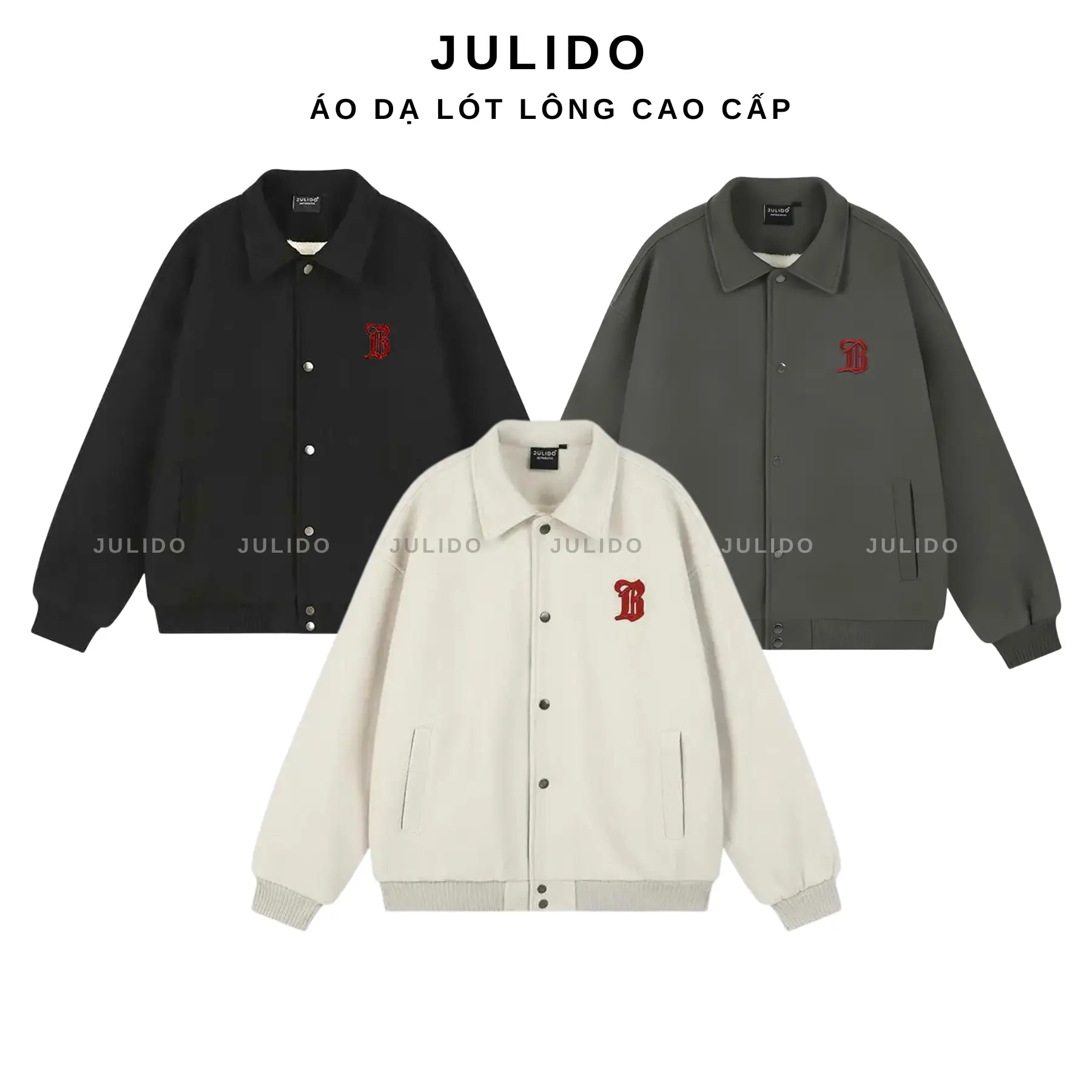 [DEAL MỞ BÁN] (Form Rộng) Áo khoác dạ lót lông Varsity nam nữ JULIDO, chất vải dạ ép dày dặn lót lông cừu cao cấp