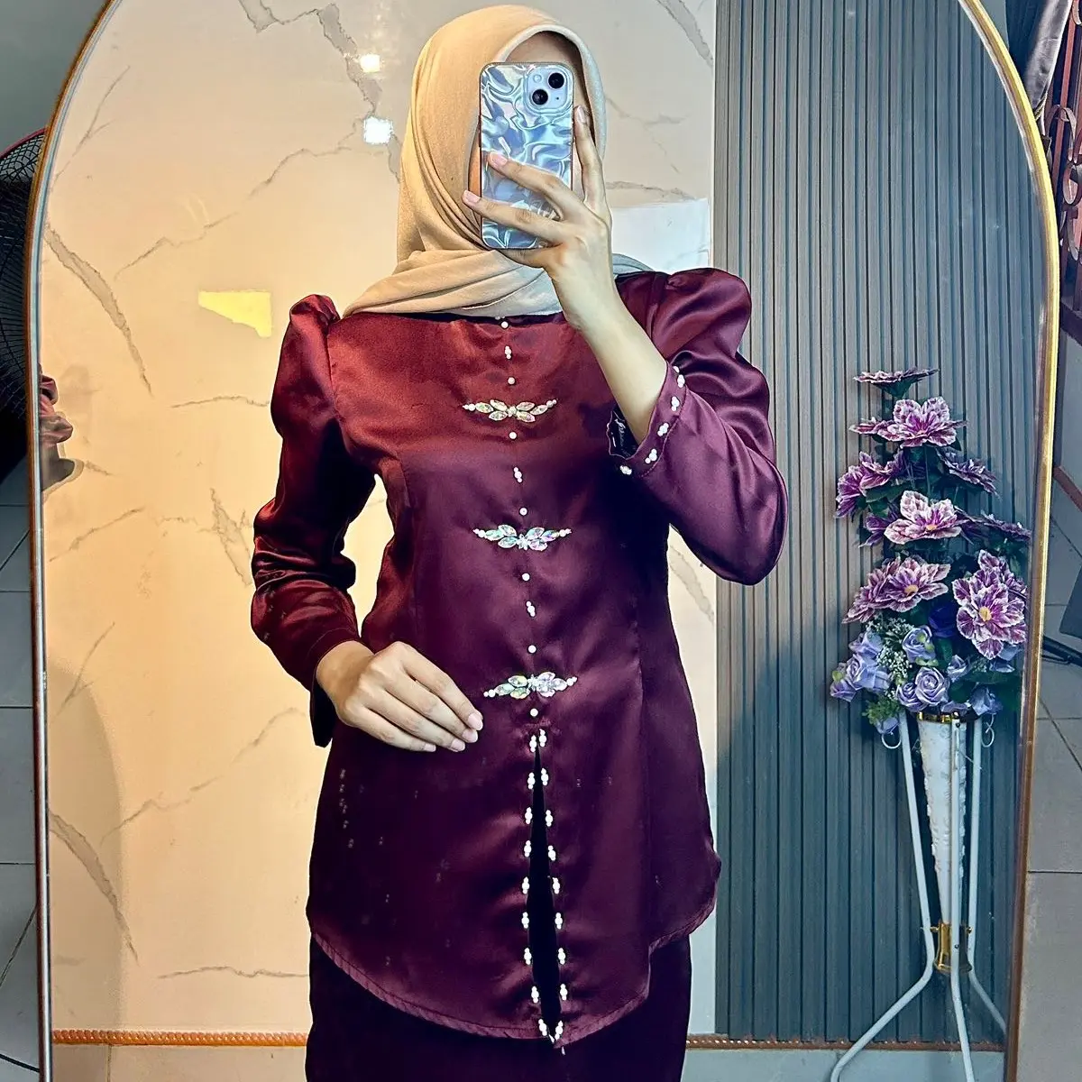 Azizah set kebaya kurung melayu cantik viral/baju tradisional payet depan wanita