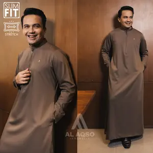 Al Aqso | STRETCH Jubah Gamis Thobe Slimfit Pria Dewasa Premium Lengan Panjang | Jubah Yaseer