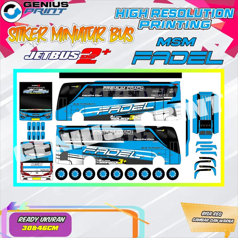 Stiker Mainan Miniatur Bus Pariwisata Jetbus 2+ MSM Fadel UK. 30/46cm 0
