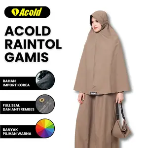Jas Hujan Acold Raintol Gamis Long Dress Lengan Panjang dan Kerudung - Wanita Motor Matic Rainwear Syari Taslan Balon Lembut Full Seal Anti Rembes