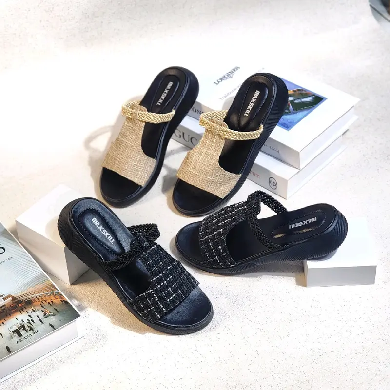 MAXSKILL ~ BERTHA sandal slop korean style sandal slipper sandal wanita wedges kekinian slop size 37-40 Hitam Sendal Cewek 4