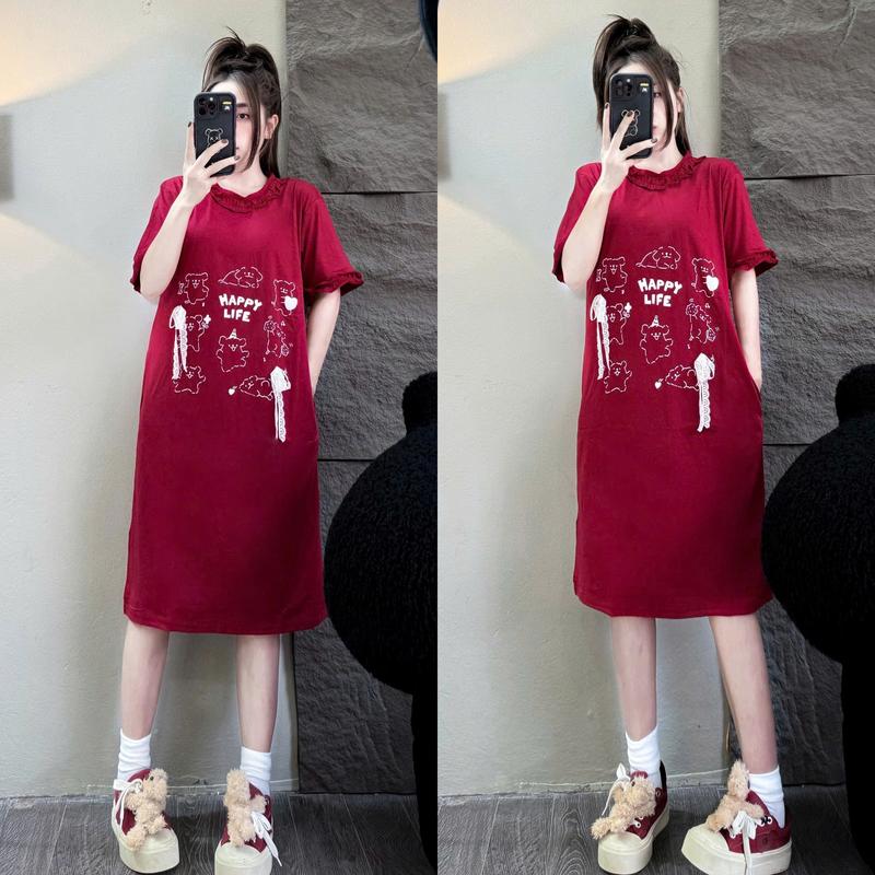 Đầm Suông Nữ Thun Cotton Cổ Tròn Tay Ngắn Dáng Suông Basic Form Rộng Túi Eo Women Dress