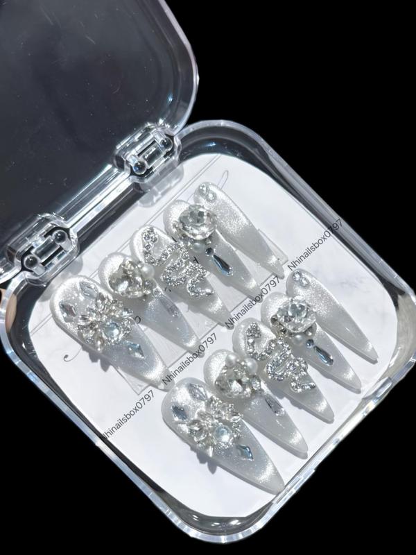  N165 bộ 10 chiếc nailsbox màu mắt mèo thạch gạo phối chamr đính đá sang trọng làm nails nữ 