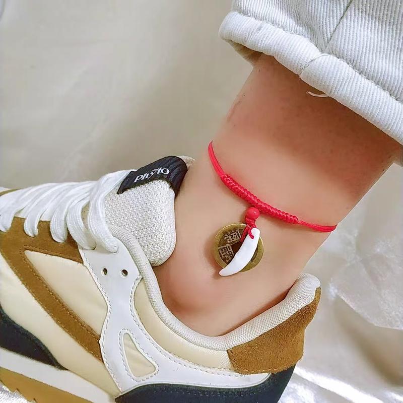 Product Introduction of New personality personality True black dog teeth Red rope anklet bracelet male and female couples anklet baby children's hands 2