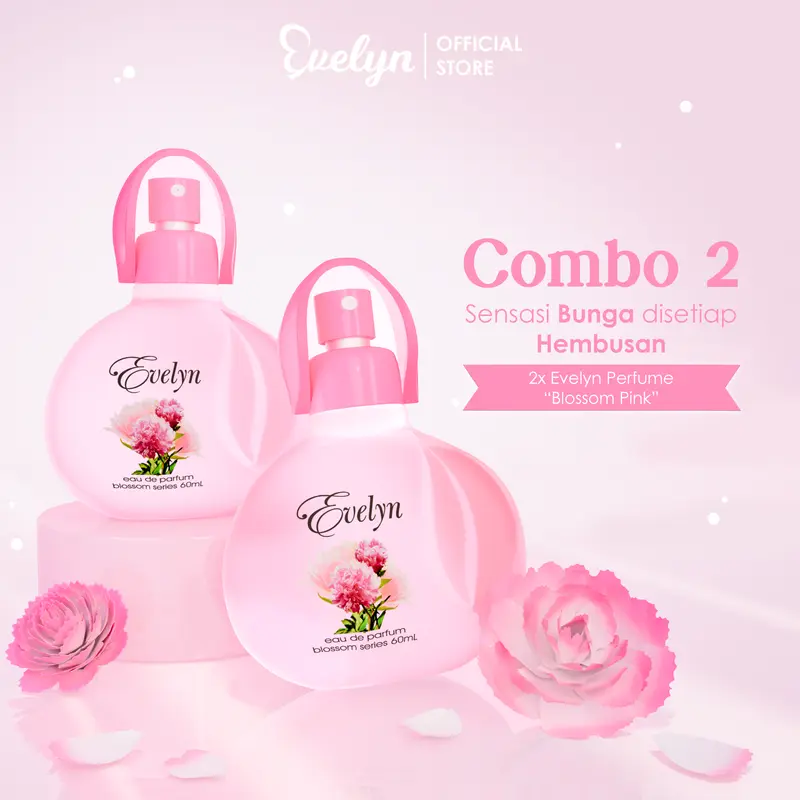 Combo 2 Evelyn Eau De Parfume Blossom Pink 60ml Parfum Wanita / Parfume Travel Size / Minyak Wangi