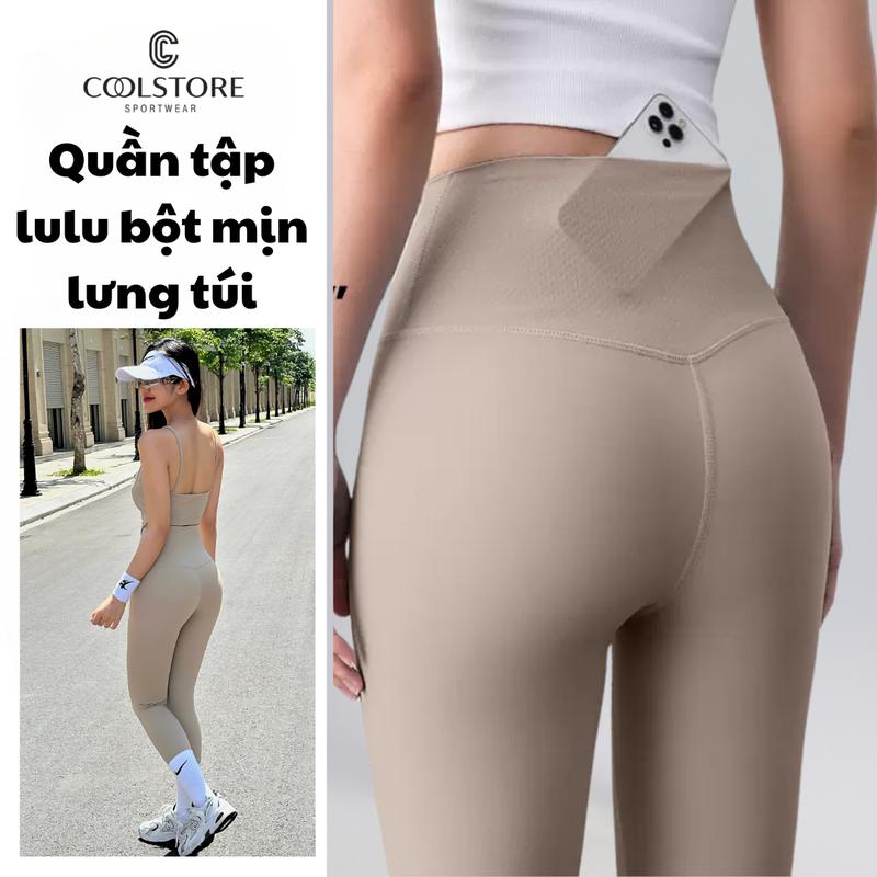 A2 Quần lulu bột mịn có túi ở lưng đáy chống lộ cạp cao chất mềm mịn tập gym yoga pilates thể thao Coolstore