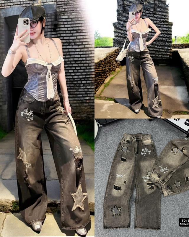    DÀI 100CM ,S-XXL  QUẦN JEANS NỮ DÁNG SUÔNG XÁM LOANG MÀI ĐÙI WASH BỤI TẠO RÁCH IN CHỮ THỜI TRANG HOTREND BỤI PHỐ SIÊU HOT 