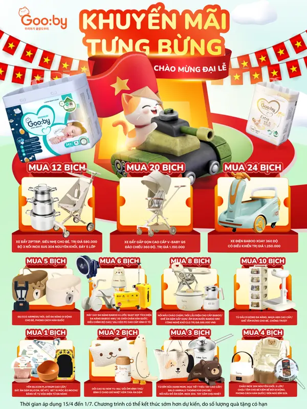 [Combo 8] Tã/Bỉm Gooby Ngày và Đêm mềm mại, an toàn, siêu thấm hút size NB/S/M/L/XL/XXL/XXXL cho bé từ 4kg - 35kg + Quà tặng 2